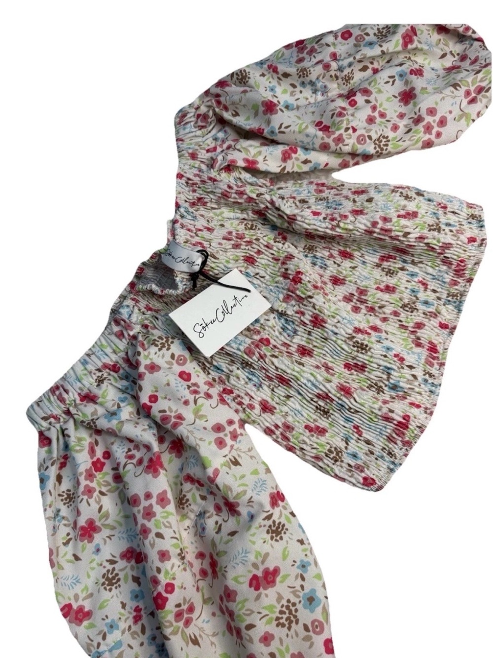 Sokee Collective Floral Smocked Off-Shoulder Blouse in Cream NWT
